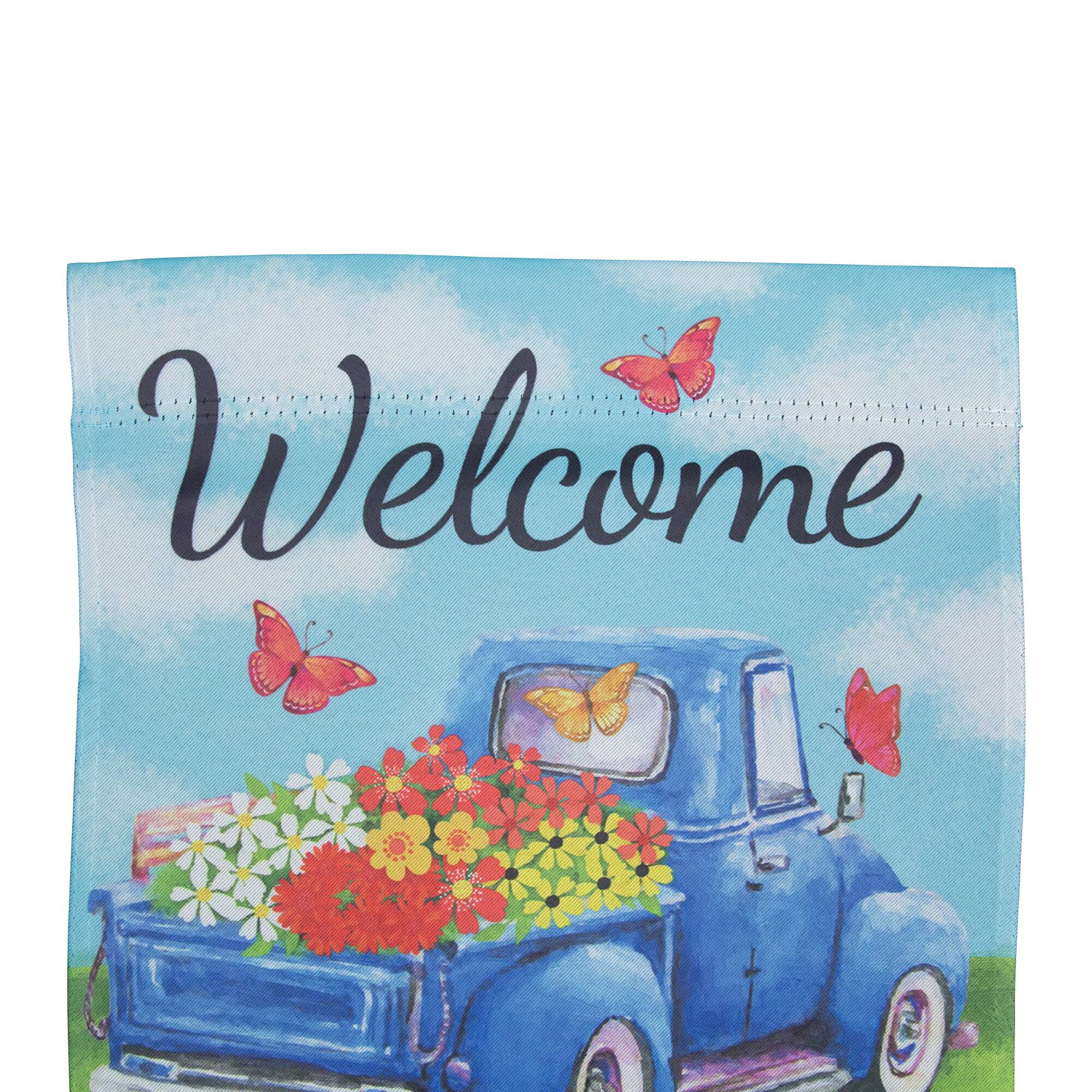 Welcome Pickup Truck with Flowers Outdoor House Flag 28" x 40"